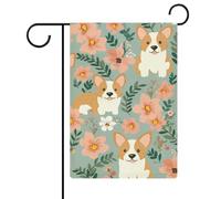 Corgi Drapeau de jardin à fleurs printanières 30,5 x 45,7 cm Double face Drapeau extérieur Drapeau de cour d'été Drapeau floral de bienvenue Drapeaux de jardin saisonniers Décorations de vacances