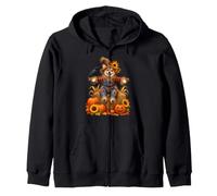 Corgi Épouvantail habillé avec tournesols Corbeau et Citrouille Sweat à Capuche