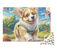 Corgi Gallois 1000 Pièces Puzzle Impossible Belle Décoration Familiale Corgi avec Harnais Vert Puzzle Jouets De Jeu pour La Famille 38x26cm/1000pcs
