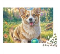Corgi Gallois 1000 Pièces Puzzle Unique Belle Décoration Familiale Corgi avec Boule Bleue Puzzles Jouets De Jeu pour Adultes 52x38cm/1000pcs