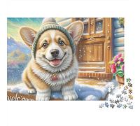 Corgi Gallois 1000 Pièces Puzzle Unique Belle Décoration Familiale Corgi avec Chapeau d'hiver Puzzle Jouets De Difficiles pour La Famille 70x50cm/1000pcs