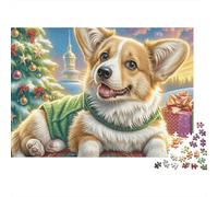 Corgi Gallois 1000 Pièces Puzzle Unique Jeu Cadeau Unique Corgi en Pull Vert Puzzles Jouets De Difficiles pour Adultes 52x38cm/1000pcs