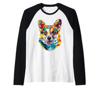 Corgi Géométrique Pop Art Gros Plan Portrait Chiot Face Manche Raglan