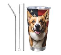 Corgi Gobelet isotherme en acier inoxydable avec 2 pailles et couvercle pour boissons chaudes et froides en forme de drapeau américain de 591 ml