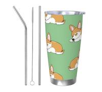 Corgi Gobelet isotherme en acier inoxydable avec 2 pailles et couvercle pour boissons chaudes et froides en forme de chien mignon de 591 ml