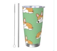 Corgi Gobelet isotherme en acier inoxydable avec paille et couvercle pour boissons chaudes et froides en forme de chien mignon de 591 ml
