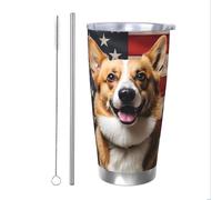 Corgi Gobelet isotherme en acier inoxydable avec paille et couvercle pour boissons chaudes et froides - Motif drapeau américain - 591 ml