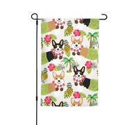 Corgi Hawaïen Tropical Summer Ananas Imprimé Petits Drapeaux pour Cour/Jardin Drapeau Épais pour Porches Pelouses Résistant à la décoloration