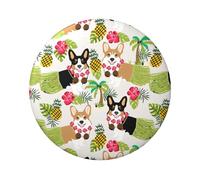 Corgi Hawaiian Tropical Summer Ananas Impression 6 cm Badge rond en fer blanc imprimé sur un seul côté Parfait pour décoration personnelle et cadeau, taille unique, Métal