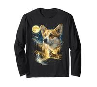 Corgi Howling to The Moon Meme Funny 90's Corgi Dog Lover Manche Longue