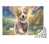 Corgi in Striped Sweater Walks in Autumn Puzzles 1000 Pieces Jigsaw Puzzle Pet for Adults Anti-Stress 70x50cm/1000pcs