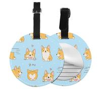 Corgi Kawaii, chien mignon,Étiquettes à bagages en cuir PU, étiquette nominative de voyage résistante, lot de 2