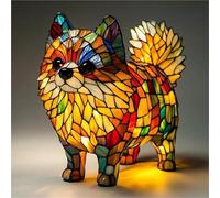 Corgi Lampe Teckel Bouledogue Français USB Veilleuse LED Vitrail pour Table de Chevet, Salon, Chambre à Coucher, Amoureux des Animaux, Décoration de Maison, Bureau (Poméranie, 19,8 cm)
