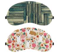 Corgi Lot de 2 masques pour les yeux avec motif de chiens mignons et fleurs pour dormir sur le côté, sans pression oculaire, masque pour les yeux nocturnes, bloque complètement la lumière