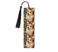 Corgi Marque-pages en bois avec pompons, fleurs florales, jardin printanier, marqueurs de livre en bois pour les amateurs de livres, les enseignants et les cadeaux