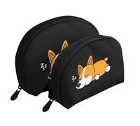 Corgi Mignon Dormant, Trousse de Maquillage Coquille Femme Petit Porte-Monnaie Trousse de Toilette Trousse à cosmétiques 2 pièces
