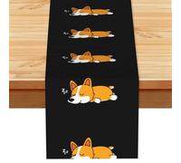 Corgi Mignon Qui dort,Chemin de Table en Imitation Lin pour Salle à Manger ou réception, 33 x 183 cm