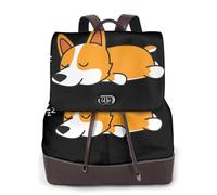 Corgi mignon qui dort,Sac à dos imperméable pour femme, sac à dos de voyage léger en cuir PU tendance
