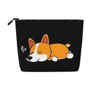 Corgi Mignon Qui dort,Trousse de Toilette de Voyage Portable, Imitation Lin, en Lin.