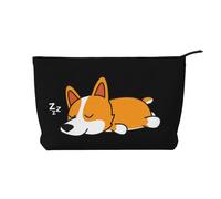 Corgi Mignon Qui dort,Trousse de Toilette en Velours côtelé, Trousse de Maquillage Portable pour Les Voyages