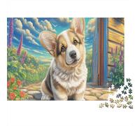 Corgi par Window Under Starry Sky 1000 Piece Jigsaw Puzzle for Teenagers Pet Détente Décoration D’intérieur Jeu Éducatif 70x50cm/1000pcs
