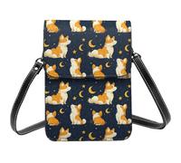 Corgi - Petit sac à bandoulière en cuir imprimé lune pour femme, petit sac à main en cuir pour téléphone portable