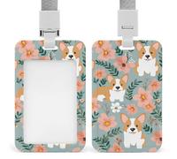 Corgi - Porte-badge avec cordon de suspension, motif floral printanier, vertical, multi-usage pour bureau, enseignant, infirmière