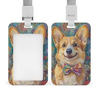 Corgi Porte-badge rétractable avec nœud papillon Beige