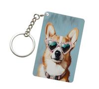 Corgi Porte-clés tendance en acrylique avec lunettes de soleil rose clair pour homme et femme