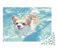 Corgi Puzzle 1000 Pièces Cadeau Unique Nager dans l'eau Jeu Éducatif Défi Jouet À De Qualité Supérieure Peinture Art pour Adultes Et Enfants 1000pcs (75x50cm)