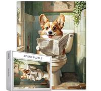 Corgi - Puzzle de lecture de journal de 1 000 pièces pour adultes - Puzzle rétro coloré pour décoration de la maison, cadeaux, puzzle familial parfait pour les soirées de jeu, 50 x 70 cm
