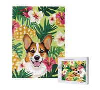 Corgi - Puzzle hawaïen imprimé ananas tropical avec boîte de rangement - Puzzle en bois pour adultes et enfants - 500 pièces - Jeu décoratif amusant en famille