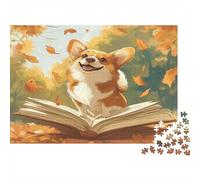 Corgi Puzzles 1000 Pieces Cadeau Unique Fallen Leaves Book Challenge Toy À De Qualité Supérieure Peinture Art pour Adultes Et Enfants À Partir De 14 Ans 1000pcs (75x50cm)