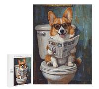 Corgi Reading Newspaper on Toilet-1 Puzzle 1000 Pièces Educa Jouet en Bois Cadeau Unique Décoration Intérieure Jeu Éducatif Challenge Toy Adultes Et Enfants À Partir De 14 Ans 500 PCS