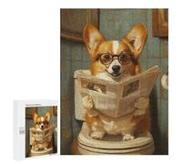 Corgi Reading Newspaper on Toilet-2 Puzzle 1000 Pièces Educa Jouet en Bois Cadeau Unique Décoration Intérieure Jeu Éducatif Challenge Toy Adultes Et Enfants À Partir De 14 Ans 500 PCS