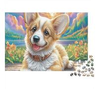 Corgi Souriant au Coucher du Soleil 1000 Piece Picture Puzzle Adults and Children Pet Cadeau Moment De Calme Décoration De La Maison Entraînement Cérébral 52x38cm/1000pcs