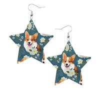 Corgi sur fond bleu imprimé boucles d'oreilles en cuir en forme d'étoile accessoires légers et élégants pour les fêtes, les danses et la vie quotidienne.