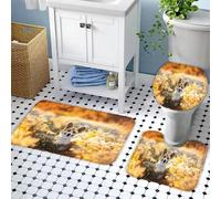 Corgi Tapis De Bain Antiderapant 3 PièCes Ensemble Tapis De Salle De Bain La Douche Animal De Compagnie Polyester Forme de U Tapis de Toilette Couverture en Forme de O,Tapis De Douche