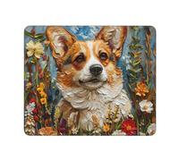 Corgi Tapis de souris rectangulaire avec imprimé floral et jardin printanier, pour ordinateur portable, 25,4 x 30,5 cm