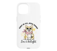 Corgi : Tout d'abord, Jésus Pense Que Je suis Une Femme d'église Ravissante Coque pour iPhone 15