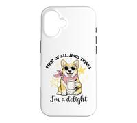Corgi : Tout d'abord, Jésus Pense Que Je suis Une Femme d'église Ravissante Coque pour iPhone 16