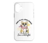 Corgi : Tout d'abord, Jésus Pense Que Je suis Une Femme d'église Ravissante Coque pour iPhone 16 Plus