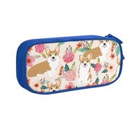 Corgi Trousse à crayons avec fermeture éclair pour fournitures scolaires et de bureau Motif fleurs printanières, bleu, Taille unique, Organiseur de sac