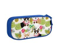 Corgi Trousse à crayons hawaïenne avec imprimé ananas tropical d'été pour cosmétiques, outils artistiques, fournitures pour étudiants, enseignants, utilisation polyvalente, bleu, Taille unique