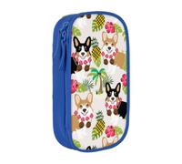 Corgi Trousse à crayons hawaïenne Tropical Summer Ananas Noir, bleu, Taille | Trousse à crayons de grande capacité - Organiseur de papeterie - Trousse de maquillage pour étudiants, bureau, voyage