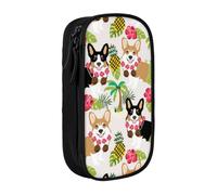 Corgi Trousse à crayons hawaïenne Tropical Summer Ananas Noir, Noir | Trousse à crayons de grande capacité - Organiseur de papeterie - Trousse de maquillage pour étudiants, bureau, voyage
