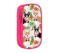 Corgi Trousse à crayons hawaïenne Tropical Summer Ananas Noir, rose, Taille | Trousse à crayons de grande capacité - Organiseur de papeterie - Trousse de maquillage pour étudiants, bureau, voyage