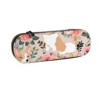 Corgi - Trousse à crayons rigide en cuir avec imprimé floral pour filles et garçons, jolie trousse à crayons, trousse de maquillage pour voyage, école, bureau, université, Noir , Taille unique,