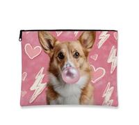 Corgi Trousse de maquillage avec imprimé chien mignon pour femme, pochette de voyage portable à fermeture éclair, cadeau pour amoureux des animaux, trousse de toilette pour le printemps et l'été