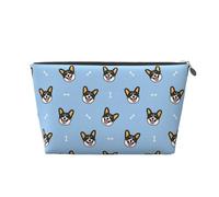 Corgi Trousse de maquillage bleue en forme de chien, trousse à cosmétiques de voyage, trousse de maquillage pour femme, organisateur de trousse de maquillage en cuir, jolie trousse de maquillage